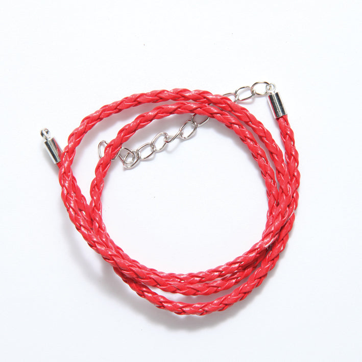 71LN144-17: Braided Leather Necklace Red 17-19IN 1PC