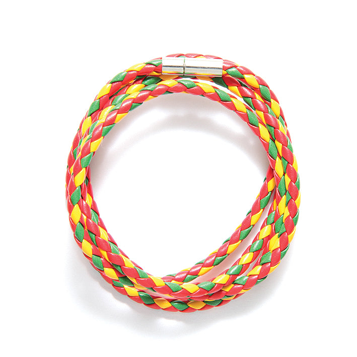 70LN124-30: Necklace Leather Braid Red/yellow/green 30in-1PC