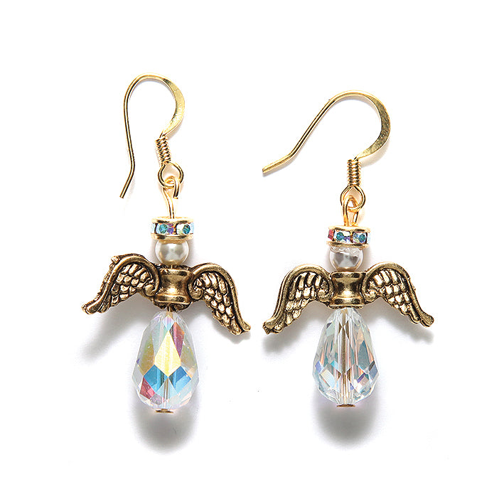 KT2003-G:KT Crystal Christmas Angel Earring Gold 1KT