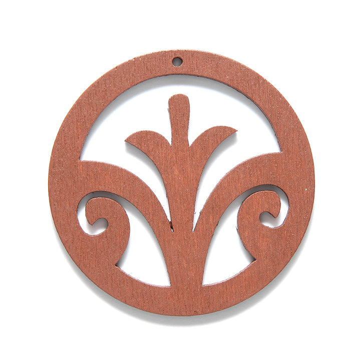 48WC837-56: Wood Circle Fleur De Lis 48mm Brown-3PC