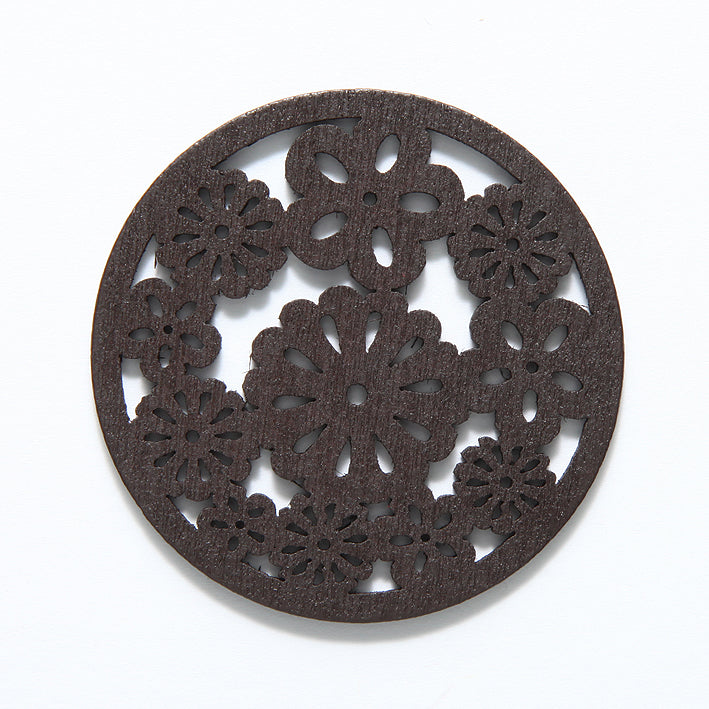 48WC807-58: Wood Circle Flower 48mm Dark -3PC