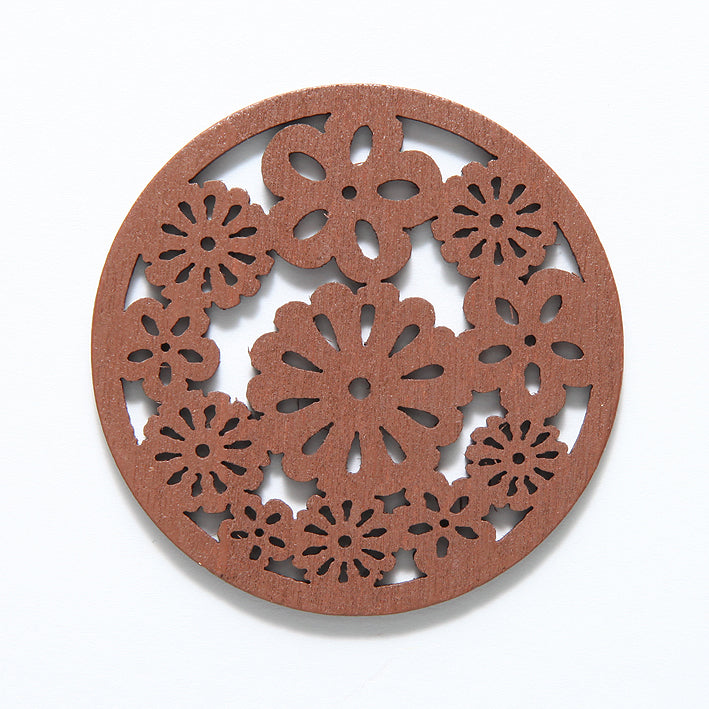 48WC807-56: Wood Circle Flower 48mm Brown -3PC