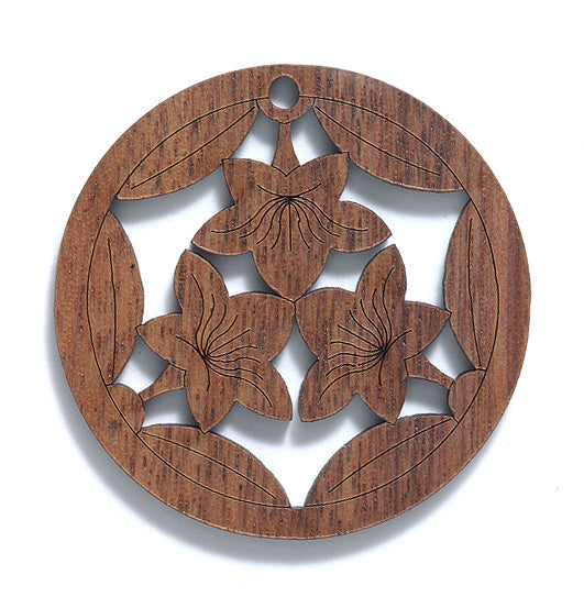 WC906-1W: Walnut Wood PNDNT Tri Flower 38mm-1PC