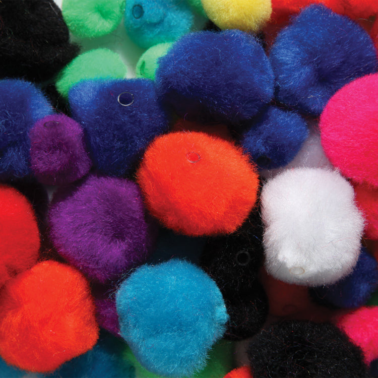 PP525-75: Pom Pom Bead Mix 13&25mm 2&3mm ID 75PC