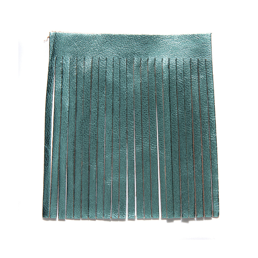 3TA862-L: Leather Tassel/fringe Metallic Aqua 3.5x3.75 - 1 Piece