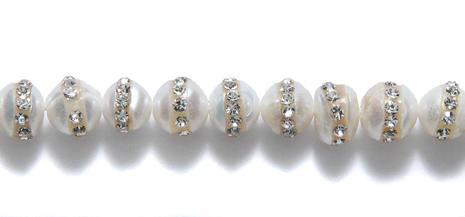 8FP612-RS: Freshwater Pearl Rhinestone Round 8mm - 2 Pieces