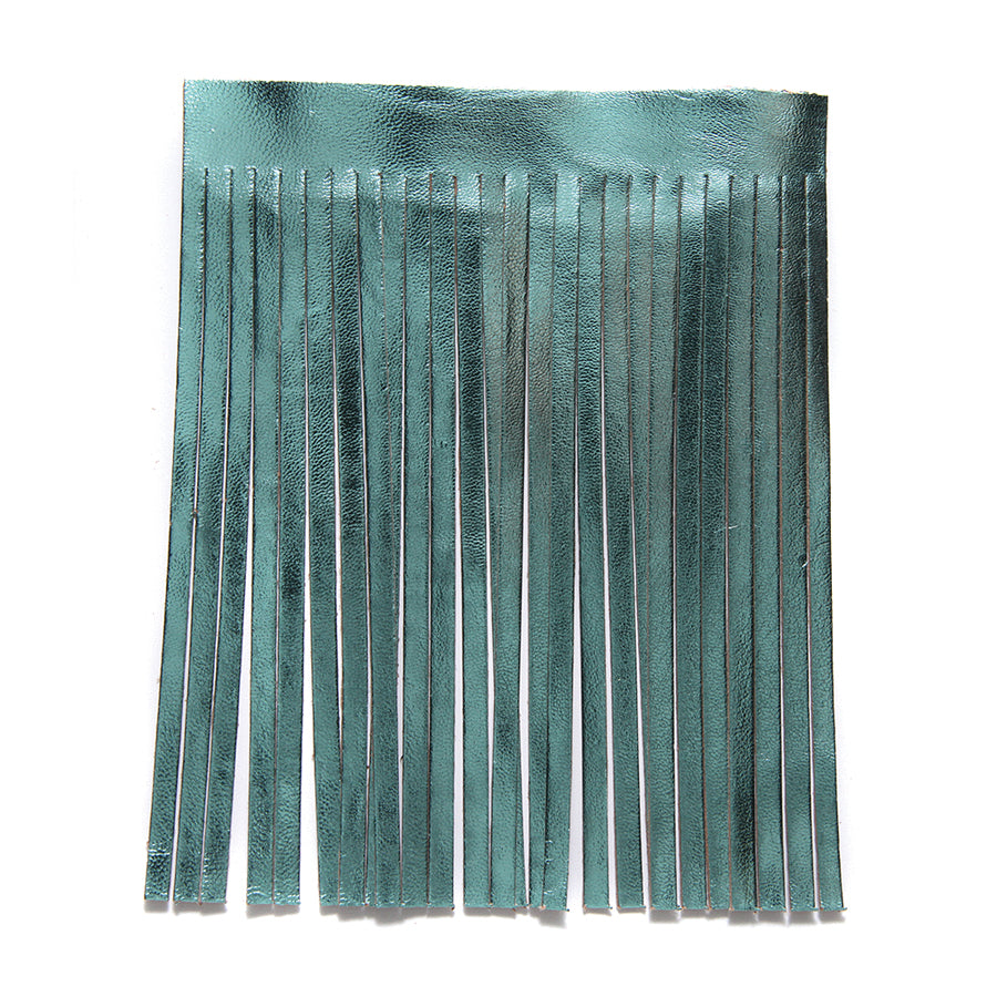 4TA862-L: Leather Tassel/fringe Metallic Aqua 4x5 - 1 Piece