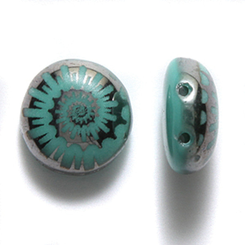 12CA185-3AR: CZ Candy Turquoise W/Shell 2HOLE 12mm-6PC