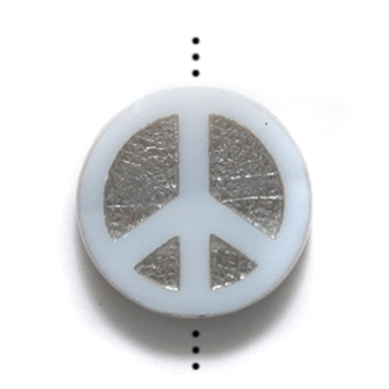 15PS114-SR: CZ Peace Sign Alabaster Silver 15mm-4PC