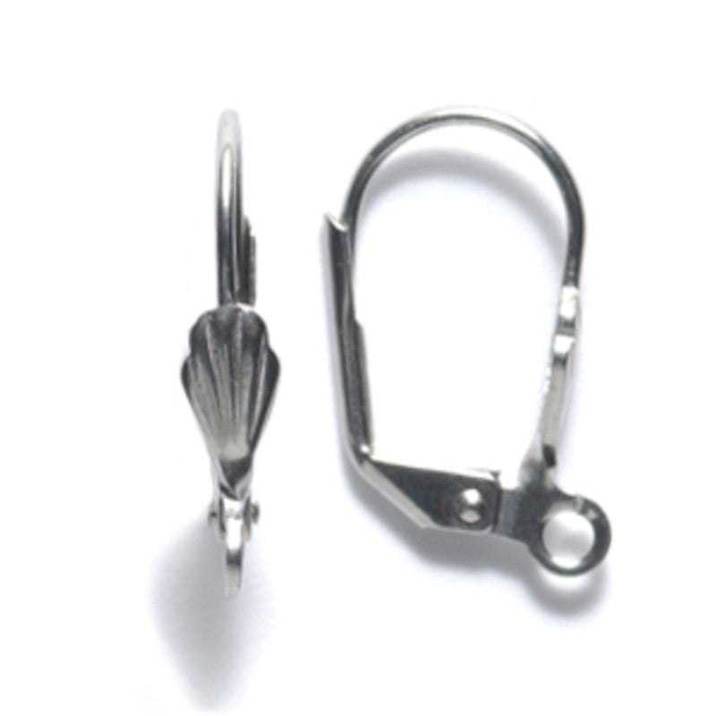 FI540-SUR: Earring Leverback W/Shell Surgical Steel 2PR