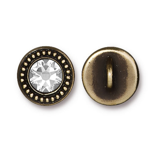 TC6762-03: Button With Swarovski Ss34 Crystal Ant Brass