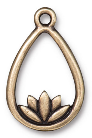 TC2566-AB: Charm Lotus Teardrop 26mm Ant Brass