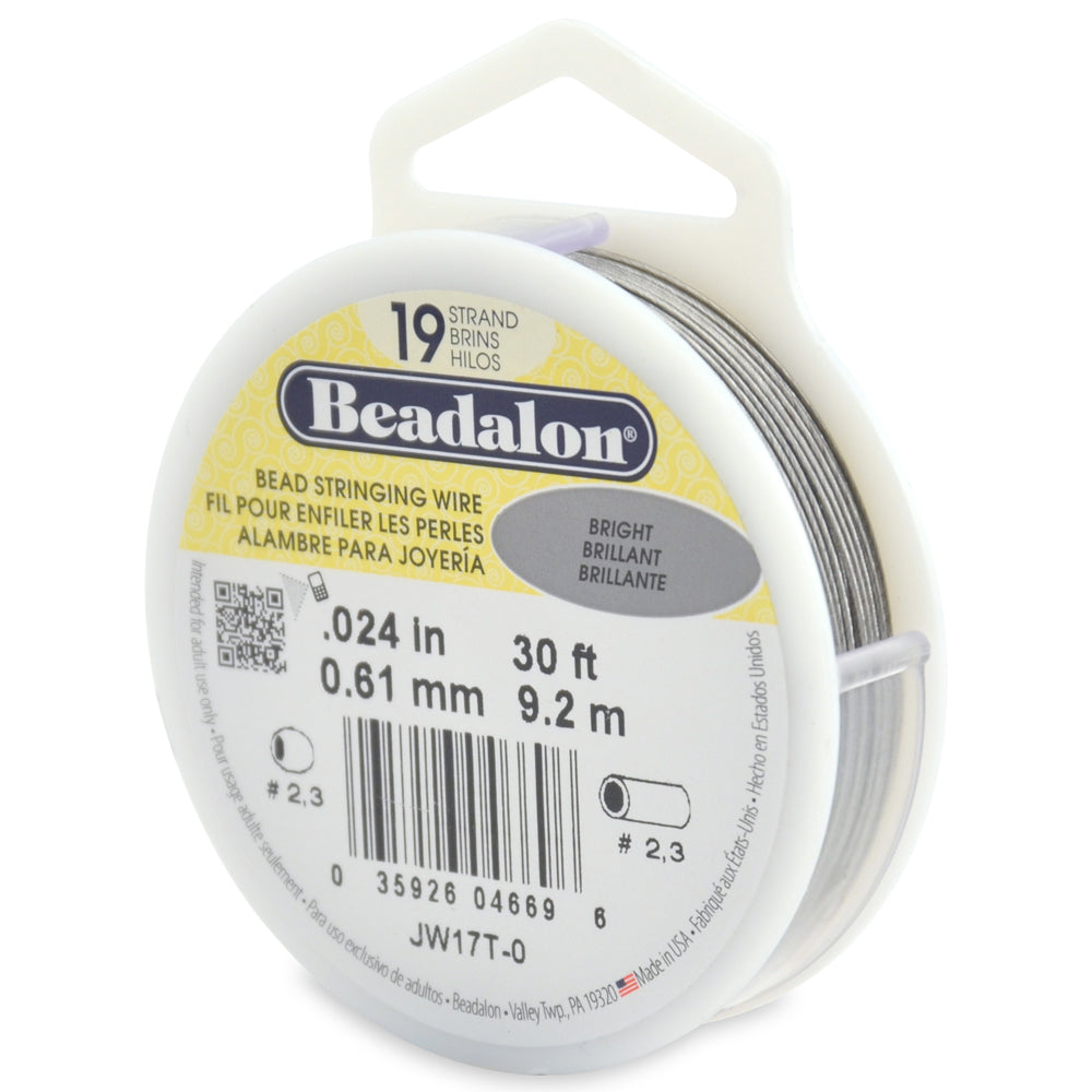 24FI296-30: Beadalon .024 19-strand Bright 30FT