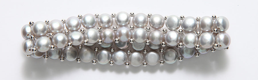 FP900-8: Pearl Stretch Bracelet Silver 6mm 2 Row