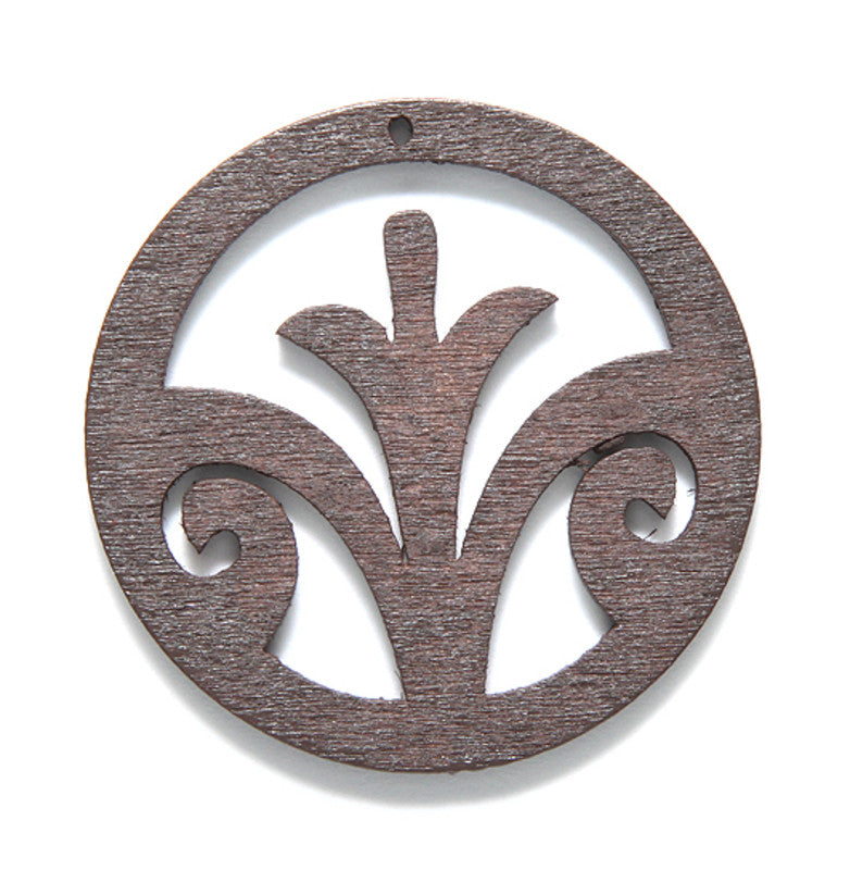 38WC837-58R: Cut Wood Circle Fleur De Lis 38mm DK-3PC