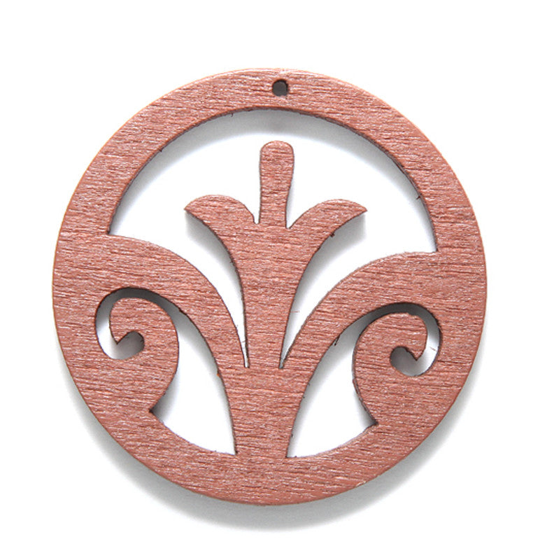 38WC837-56R: Cut Wood Circle Fleur De Lis 38mm Brown-3PC