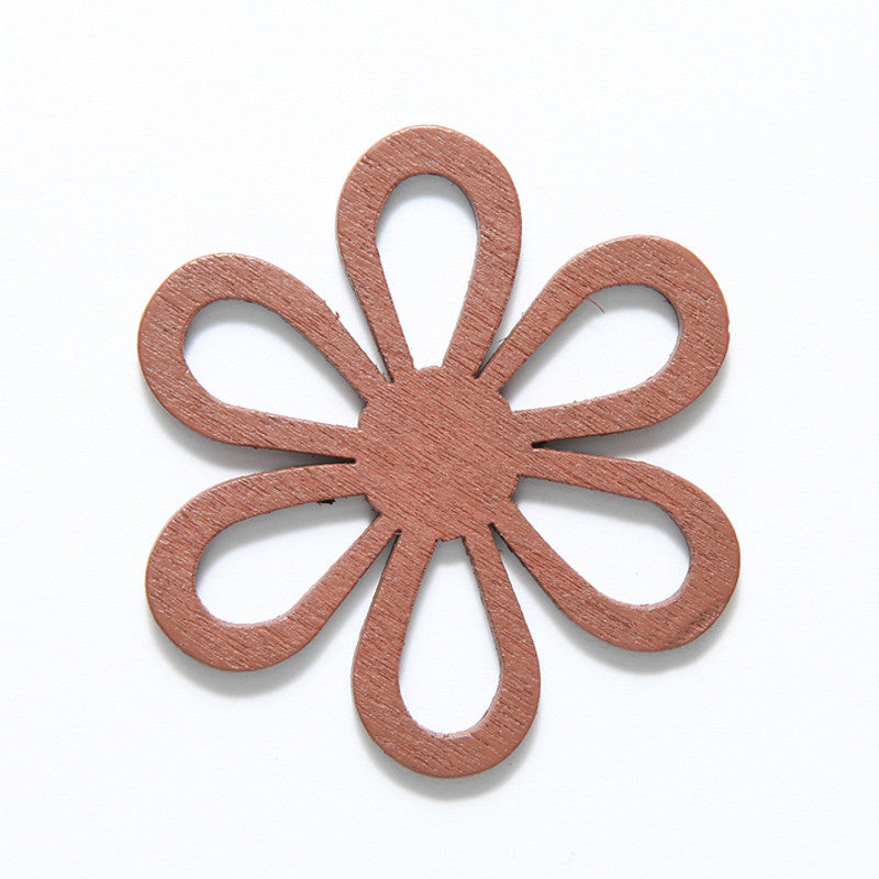 48WC829-56R: Cut Wood 6 Petal Flower 48mm Brown Finish-3PC