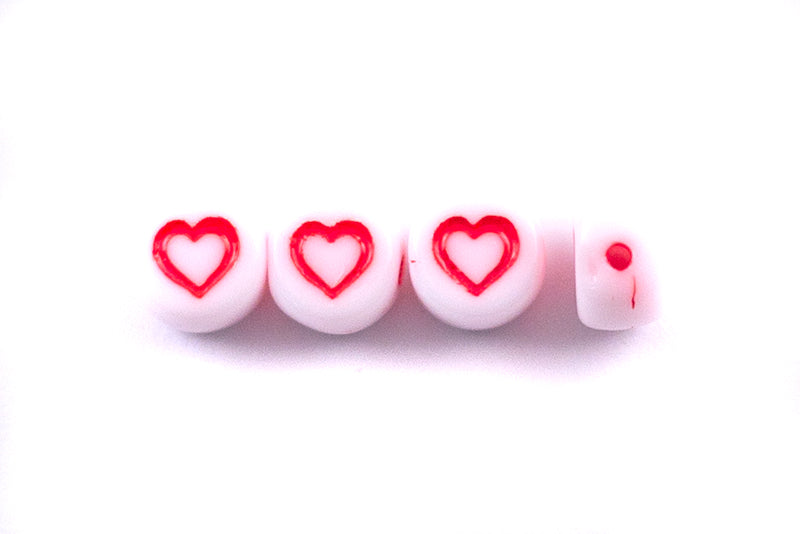 6LB144-HTR: CZ Alphabet Beads Heart White/Red 6mm-40PC