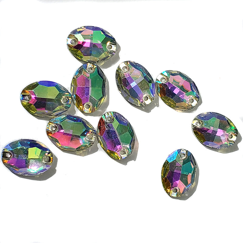 DZ9030-512: Resin Sew-on Metalico Stone Oval 11x16mm Crystal AB 10PPK