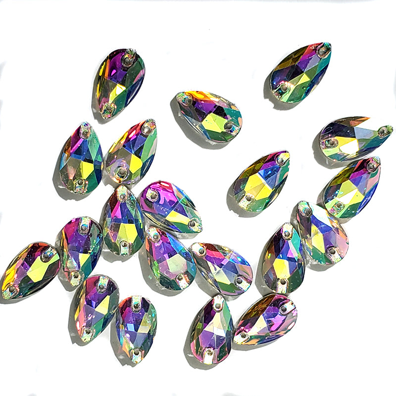 DZ9025-512: Resin Sew-on Metalico Stone Drop 10.5x18mm CRY AB