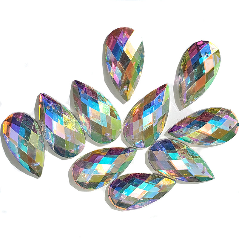 DZ9026-512: Resin Sew-on Metalico Stone Drop 16x30mm Crystal AB