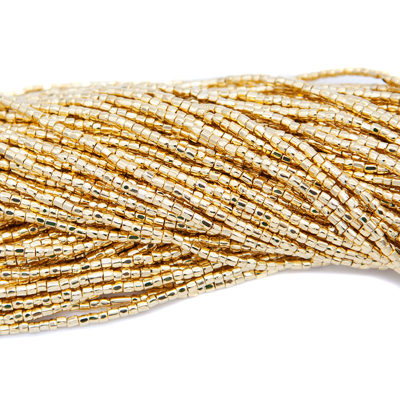 9SC853-5C: CZ Seed Bead 3-cut 24 Karat Gold Plate 9/0 10 Strand 5HK