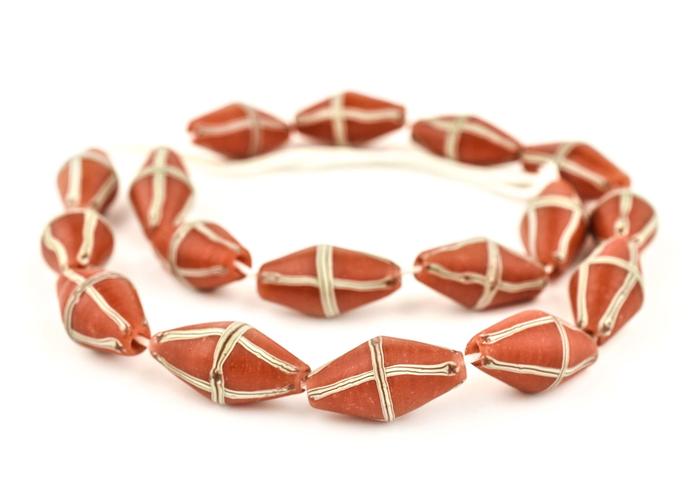 GA105-CORAL: Java French Cross Beads Coral Red 14x24mm 17PST AVG