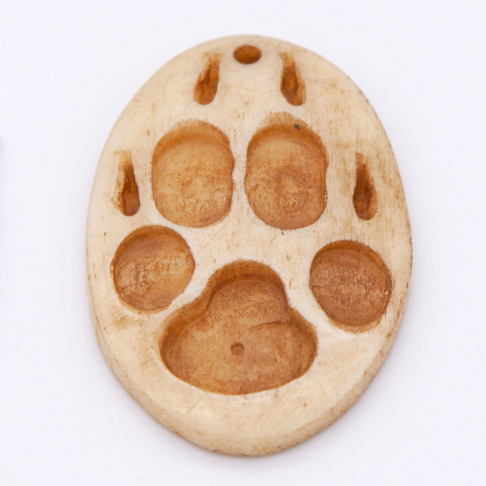 BN385-67: Bone Wolf Paw Print Pendant Antique 28x43mm - 5 Pieces