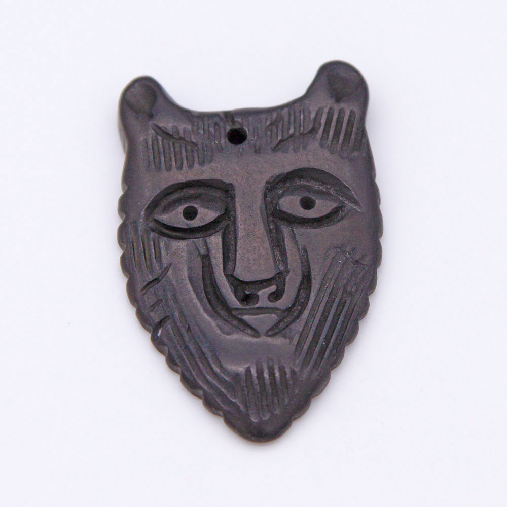 BN385-70: Bone Bear Face Pendant Black 30x46mm - 5 Pieces