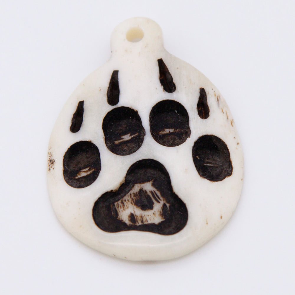 BN385-54: Bone Wolf Paw Print Pendant White/Brown 35x45mm - 5 Pieces