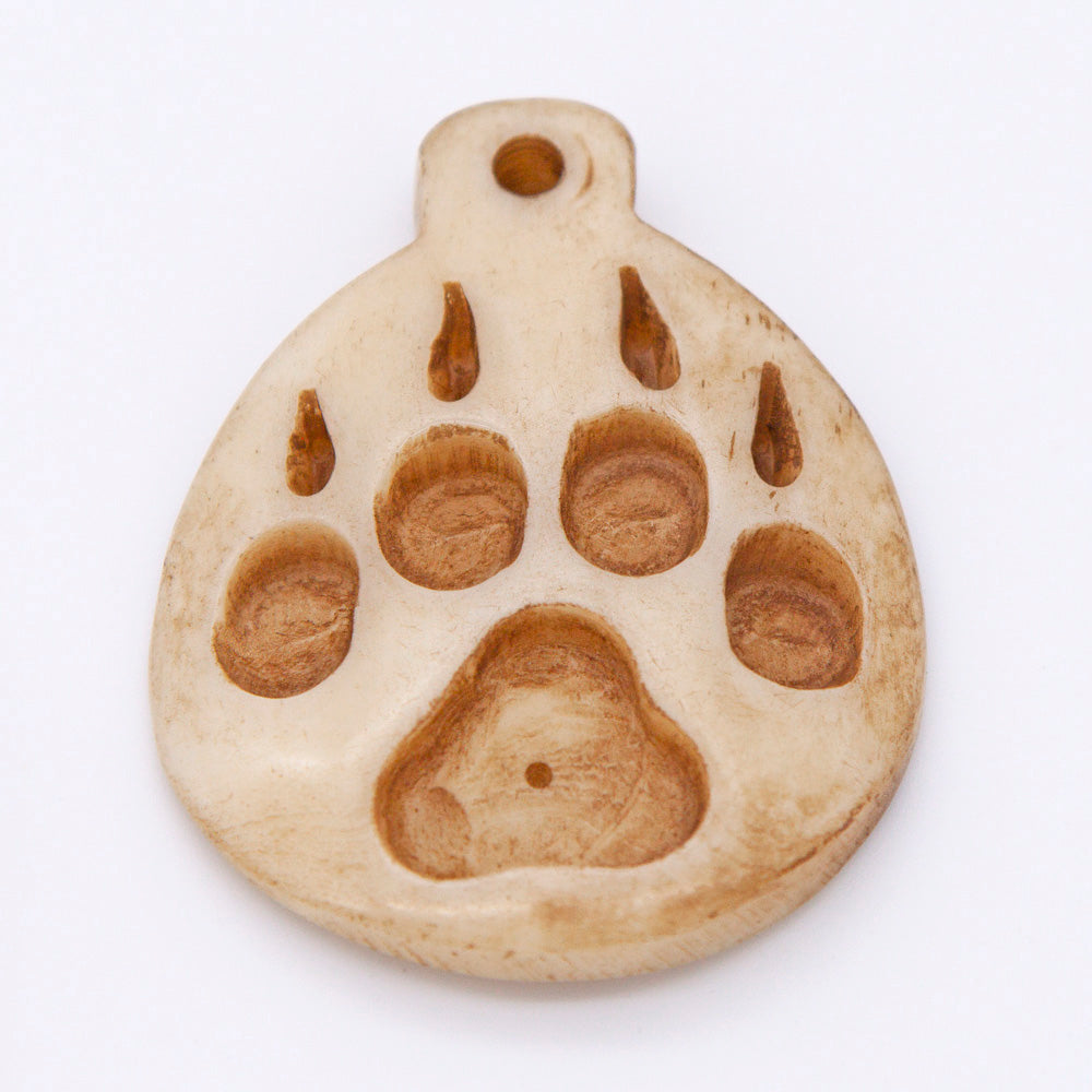 BN385-52: Bone Wolf Paw Print Pendant Antique 35x45mm - 5 Pieces