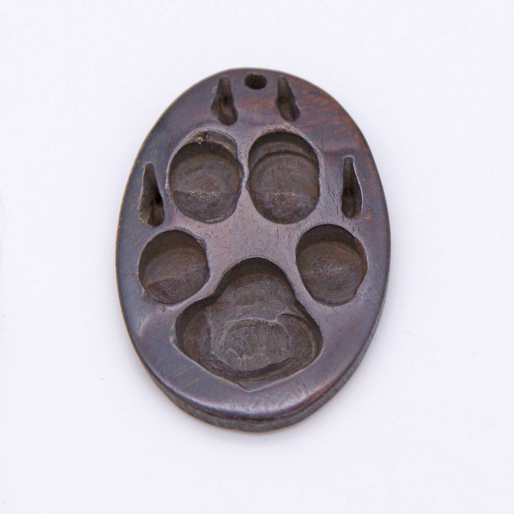 BN385-68: Bone Wolf Paw Print Pendant Brown 28x43mm - 5 Pieces