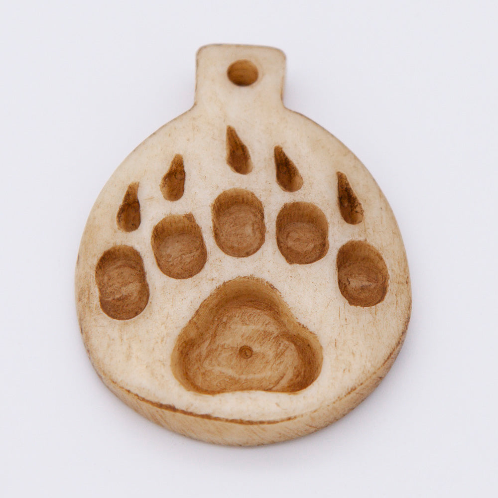 BN385-57: Bone Bear Paw Print Pendant Antique 35x45mm - 5 Pieces