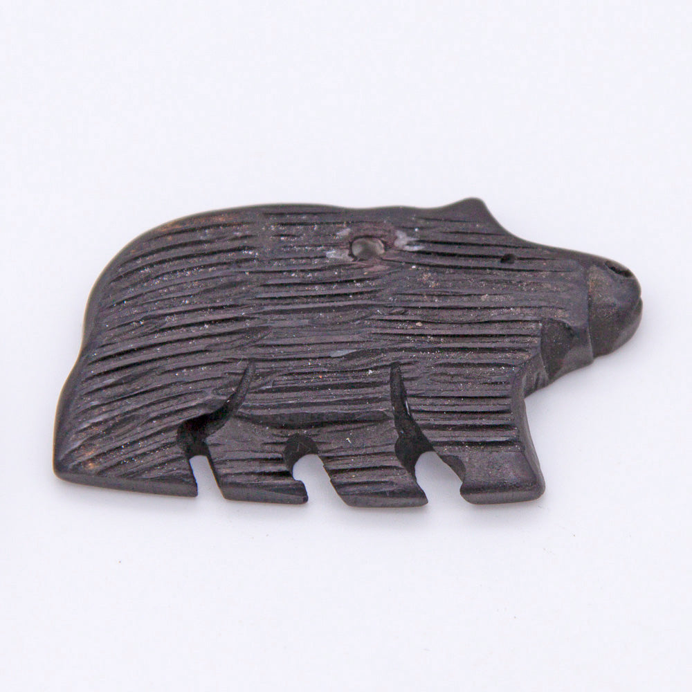 BN385-75: Bone Bear Pendant Carved Black 45x26mm - 5 Pieces