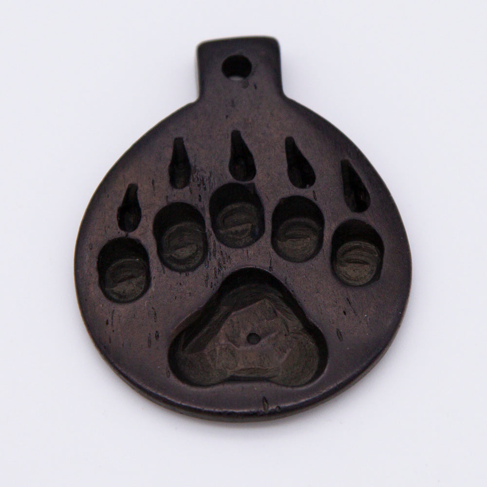 BN385-55: Bone Bear Paw Print Pendant Black 35x45mm - 5 Pieces