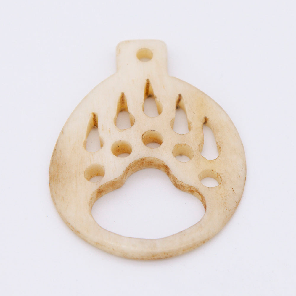 BN385-62: Bone Bear Paw Print PNDT Carved ANTQ 35x45 - 5PPK