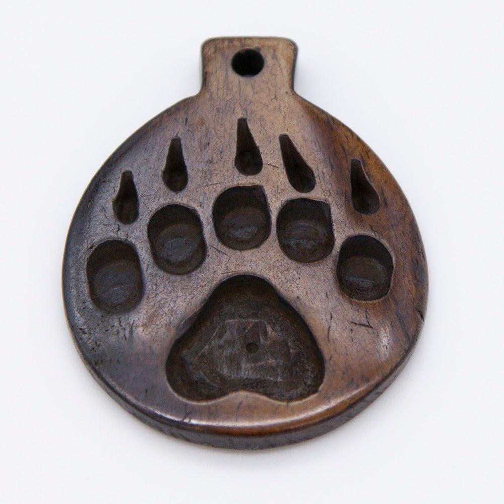 BN385-58: Bone Bear Paw Print Pendant Brown 35x45mm - 5 Pieces