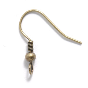 FI46-ABR: Earwire French Ball & Coil ANT Brass 22ga 6PR