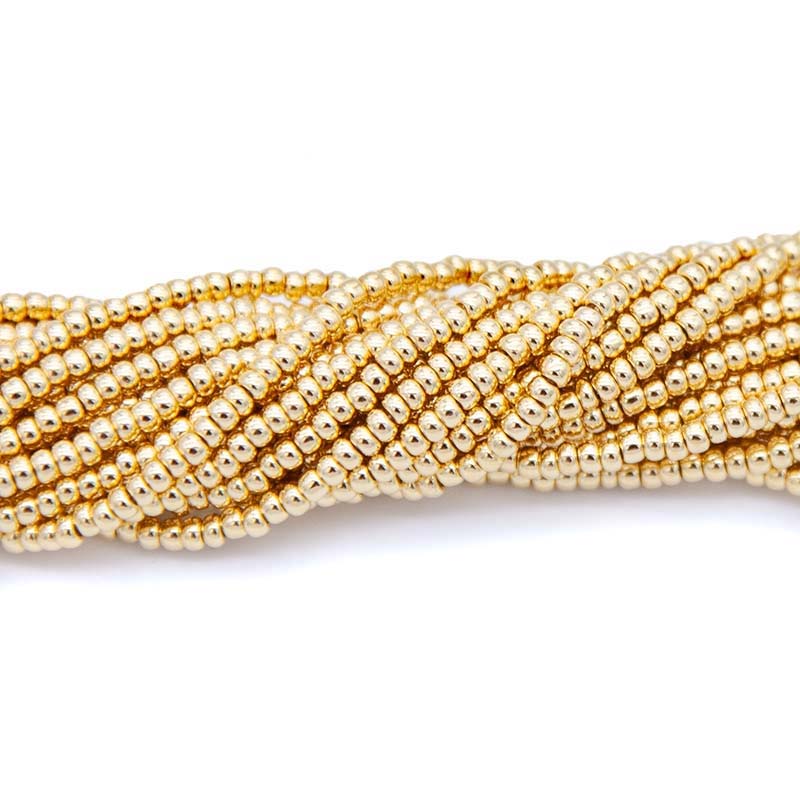 10SB853-RG: CZ Seed Bead Metallic 24 Karat Gold Plate 10/0 6str HK 6HK