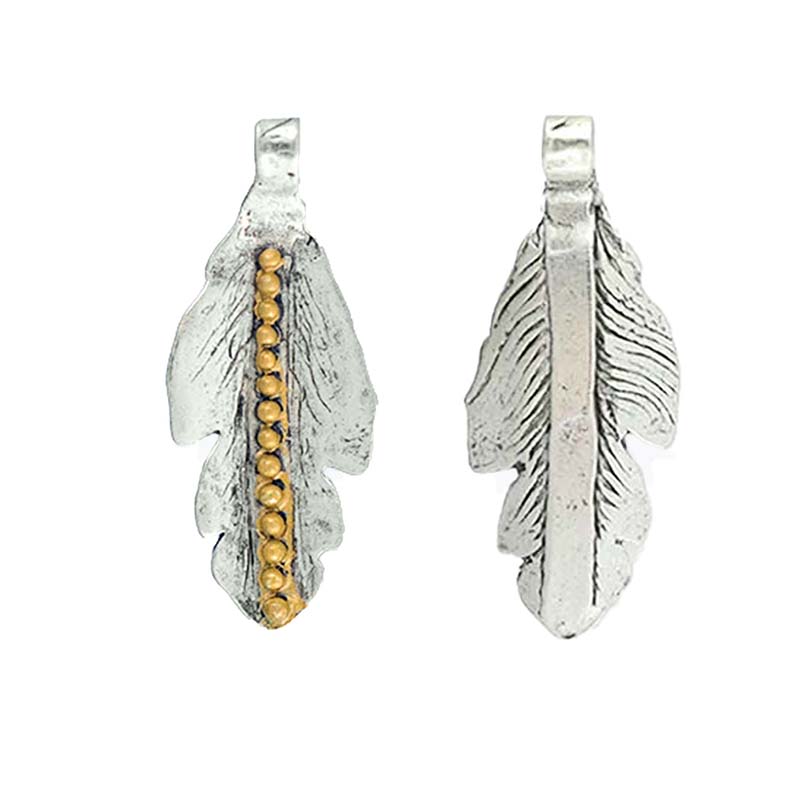 VP288-AS: 38x15mm Beaded Leaf Sterling Silver Antique Plated