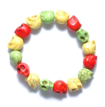 1ST50-RAB: Skull Bracelet Magnesite Rasta 10x12mm