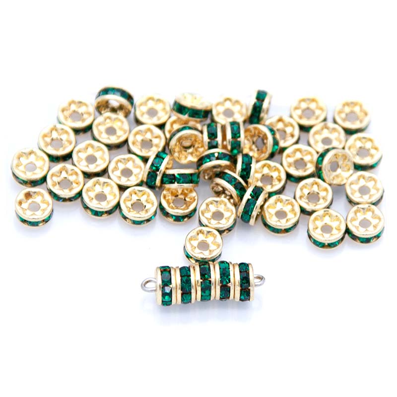 73CC287-G: Preciosa Rhinestone Rondell Emerald Gold 5mm 48 Pcs