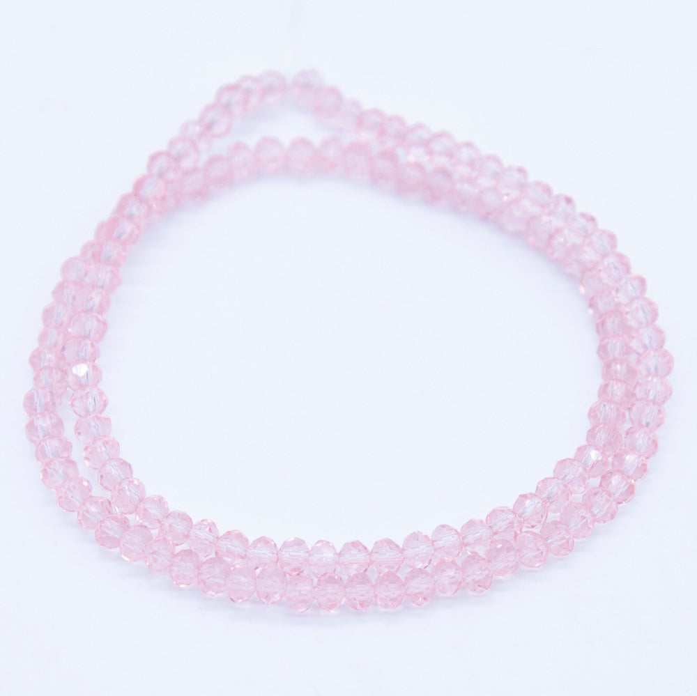 71CD291: Crystal Rondelle Pink A A A 3X4MM 16" String