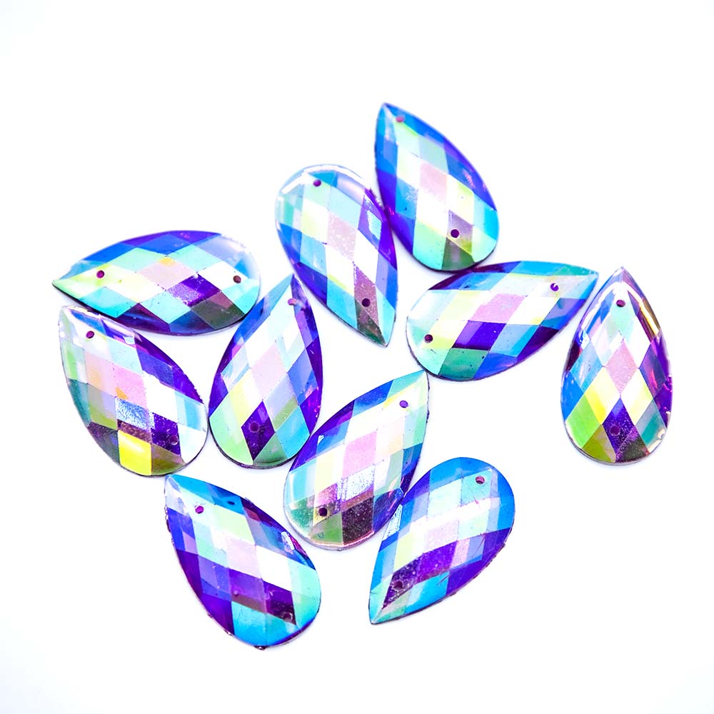 DZ9026-11: Resin Sew-on Metalico Stone Drop 16x30mm PURPLE AB 10PPK