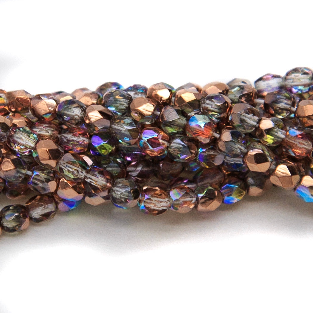 3FC512-CP: Czech Faceted Round Crystal Copper AB 3mm 600pcs