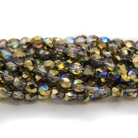 3FC512-G: Czech Faceted Round Crystal Golden AB 3mm 600pcs