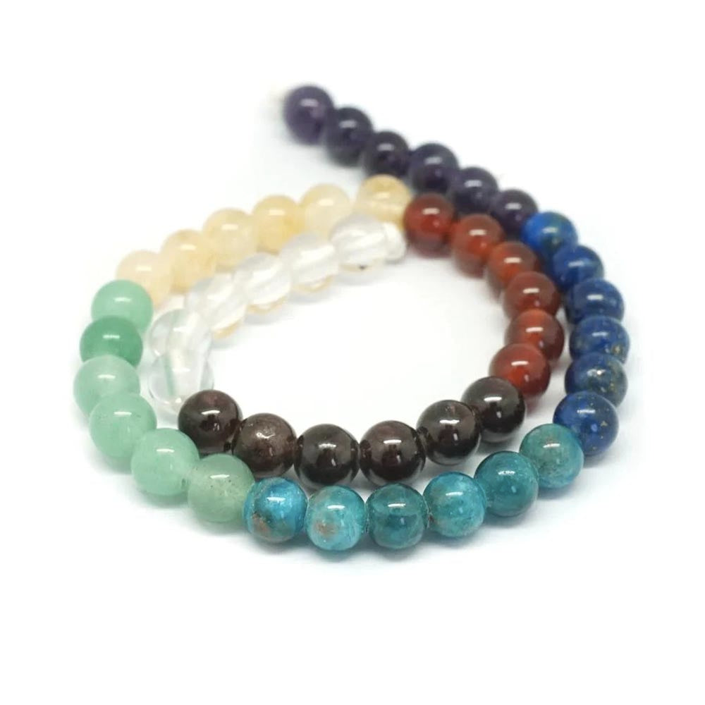 8ST25-CL: Chakra Banded Mixed Stone Round 8mm Large Hole