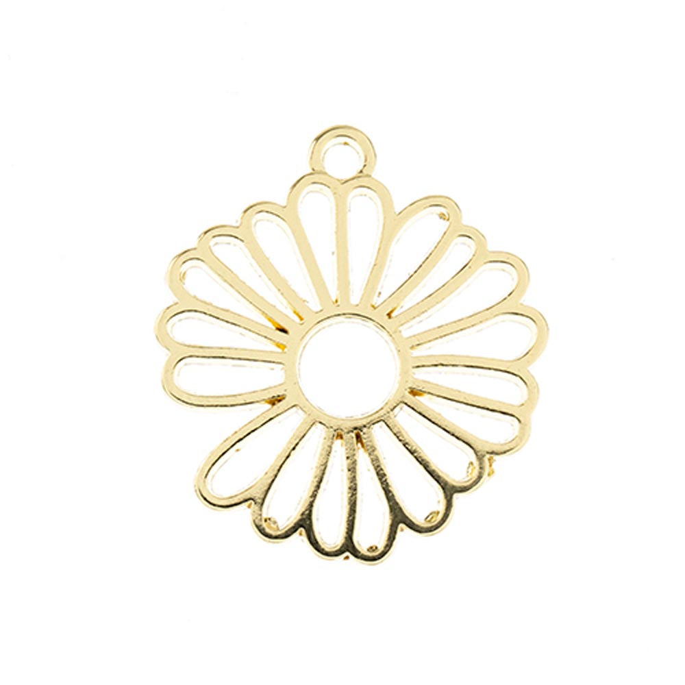 DZ1405-01: Beadwork Findings Gold Pendant Flower 25x28mm 4pcs