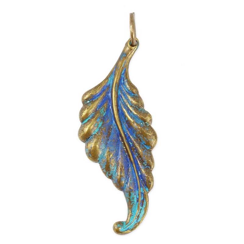 VJ6080: Vintaj Natural Brass Plumed Leaf 21x52.5mm - 1 Piece