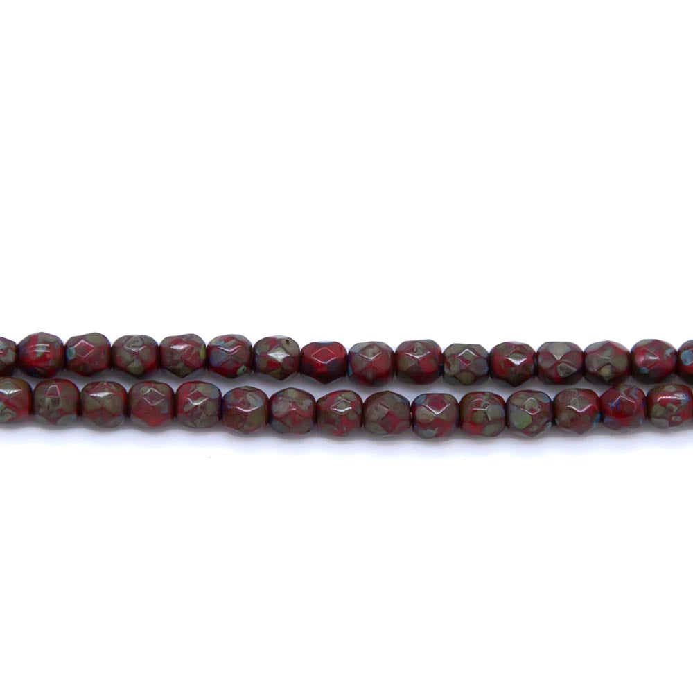 3FC144-52R: Czech Faceted Rd Red w/Stone 3mm - 100 Pcs